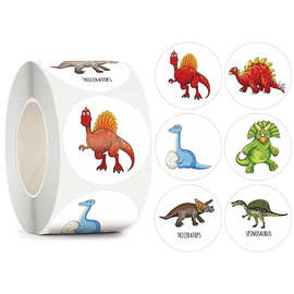 速卖通亚马逊6种恐龙贴纸儿童玩具学生文具不干胶自粘标签批发