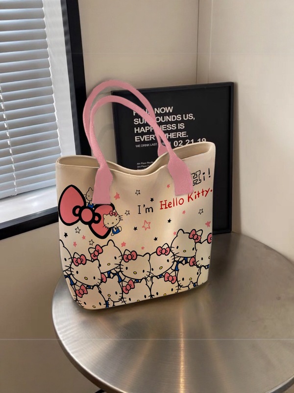 新款Hello Kitty印花帆布包可爱卡通单肩托特包大容量手提包|undefined