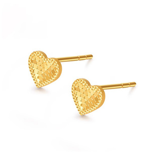 Water Shell Gold Pure Gold 999 Heart-Shaped Earrings 5g Craft Pure Gold Heart Small Dot Earrings Valentine's Day Gift