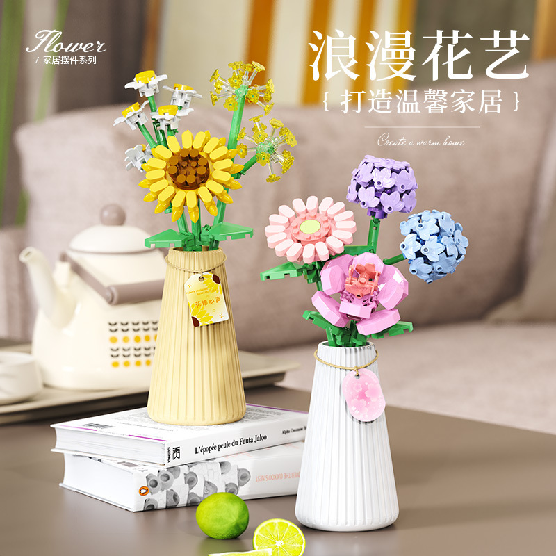 Bloques de construcción Lego compatibles flores en maceta ramo de flores decoración de partículas pequeñas juguetes de ensamblaje puzzle regalos para niños pequeños