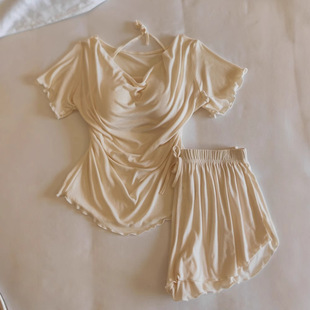 Modal Pajamas Women's Spring and Summer Short-Sleeved Shorts Two-Piece Set Thin Sweet Pure Lust Style Home Wear with Breast Pads