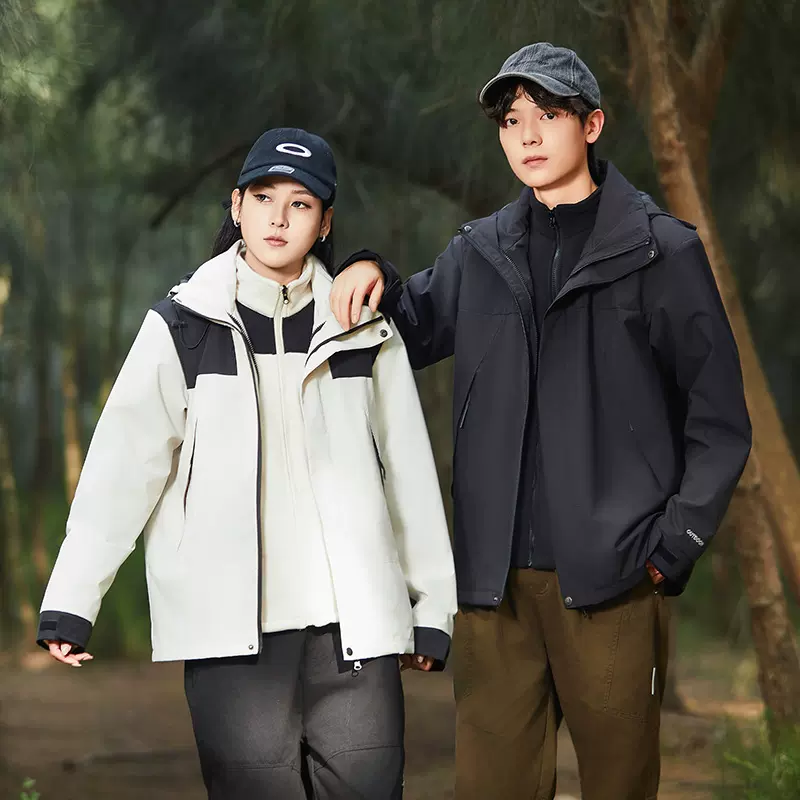 户外冲锋衣两件套拼色冲锋衣可脱卸帽防水防风登山服三合一高品质