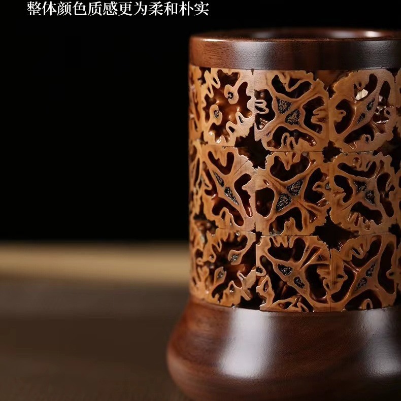 Cubo de pluma de madera sólida barril de almacenamiento de nuez barril de té barril de té barril de ceremonia de té seis caballeros ceremonia de té