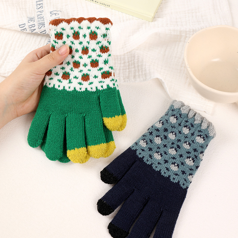 fresh adult color matching college style winter warm touch screen gloves student writing men‘s and women‘s korean-style cycling