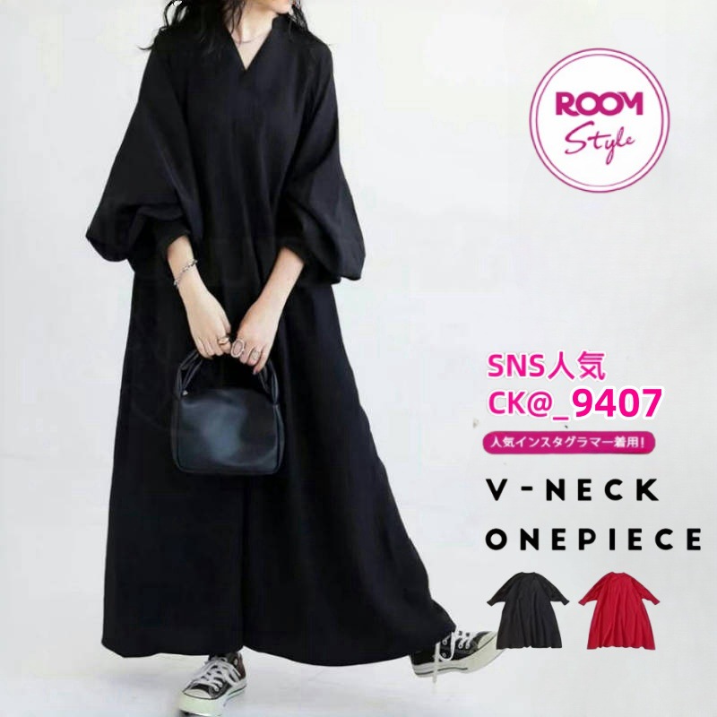 2025日系春秋装新款女装 灯笼袖纯色V领宽松显瘦衬衫裙长袖连衣裙