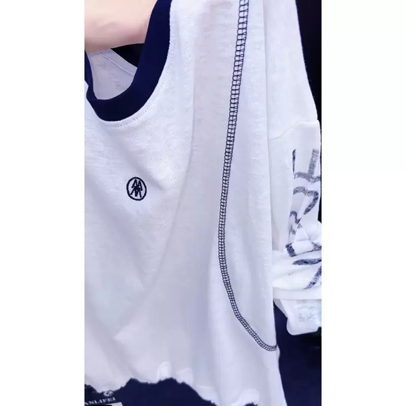 2026春季新款t恤女韩系小众设计感时尚宽松拼接感百搭圆领上衣潮