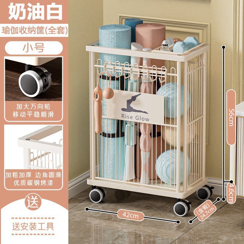 ユニバーサルホイール付き、可動式多目的ヨガマット収納ラック、家庭用機器回転収納バスケット、手押し収納|undefined