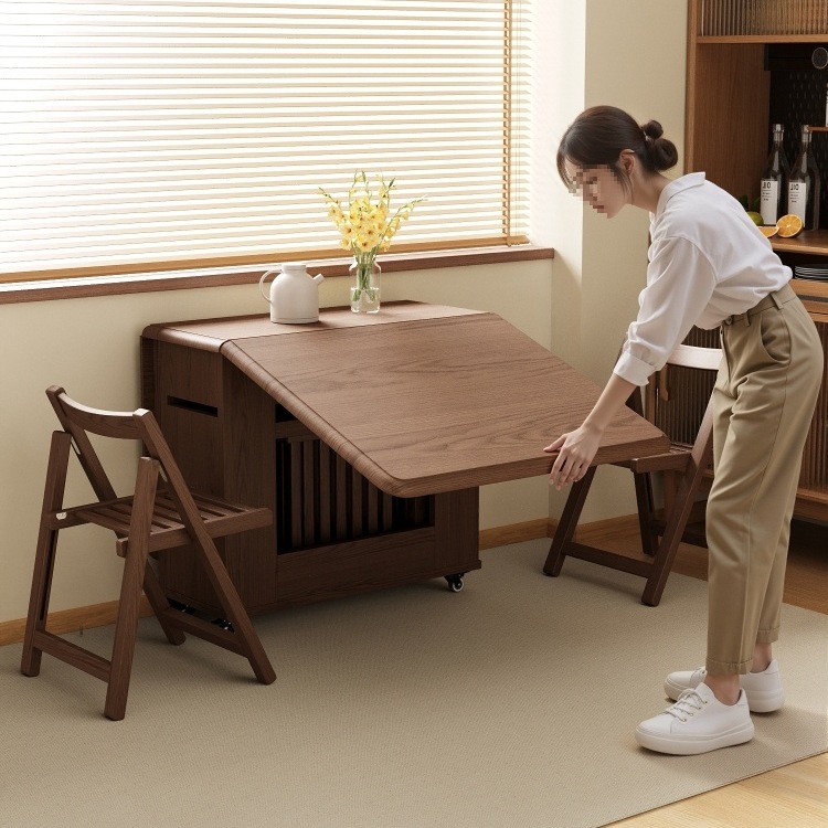 Solid Wood Dining Table Foldableing Small Apartment Mid-Century Style 2025 New New Chinoiserie Home Large Table Square Table Dining Vω
