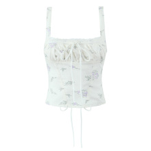 甜辣妹蕾丝花边绑带吊带背心女夏季2024新款韩版修身露背无袖上衣