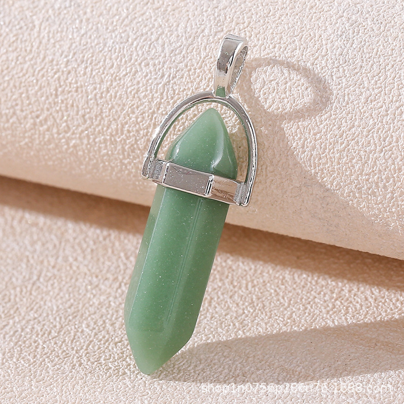 Venta caliente transfronteriza piedra natural amatista cristal rosa colgante de columna hexagonal collar de bala de doble punta colgante único al por mayor