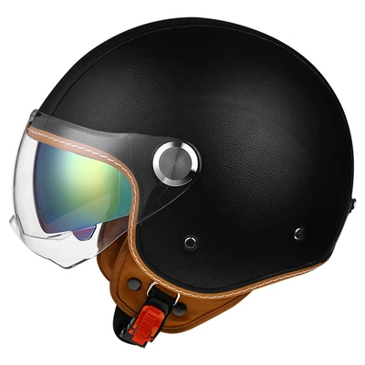 Motosiklet kaskı (dəbilqə) — certification helmet female male retro - lychee-pattern-black-short-outside-and-colorful-inside-m
