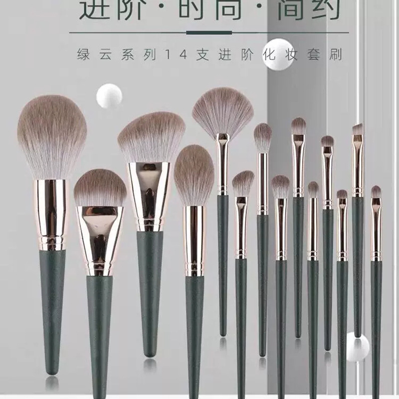 Nuevo juego de brochas de maquillaje Green Cloud de Cangzhou, brocha para polvos sueltos, juego completo de brocha para sombra de ojos, brocha para colorete, herramientas de maquillaje de belleza