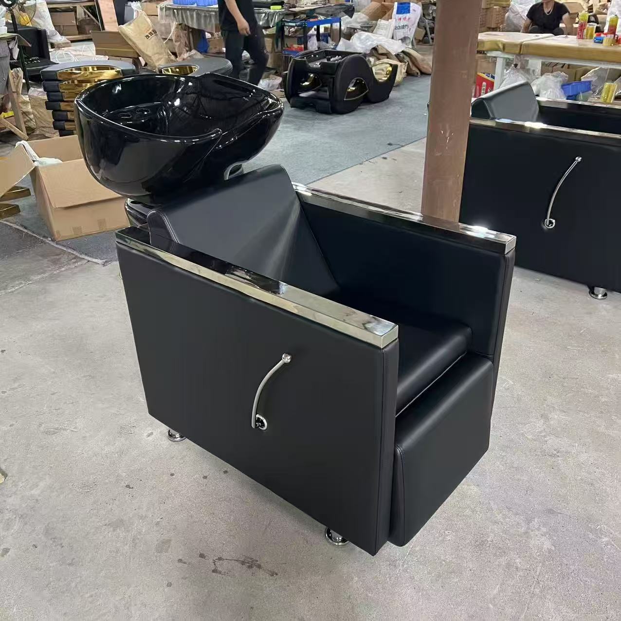 Exportación a salones de belleza europeos y americanos Silla de descarga rápida para sentarse Champú para sentarse Silla de champú Silla de estilo europeo conveniente