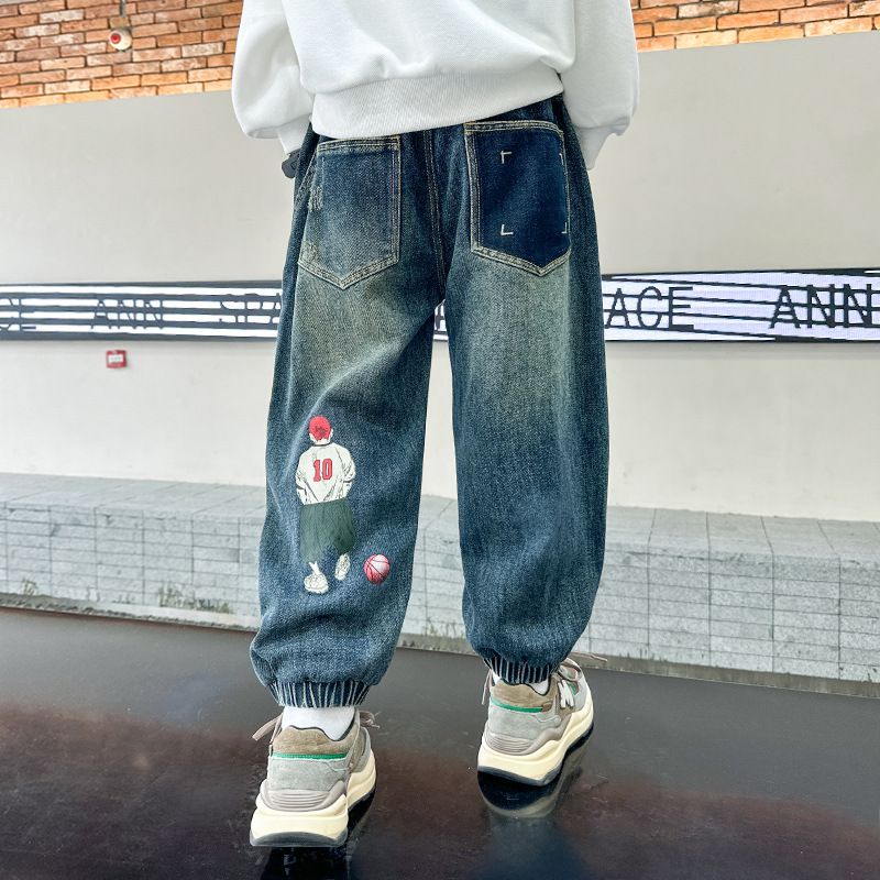 Boys' Pants Spring and Autumn 2023 New Model Medium and Large Children's Casual Clothes Streetwear Straight Leg Jeans