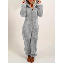 Z 77134 Furry Plush Hooded Jumpsuit ëë��ñ�����