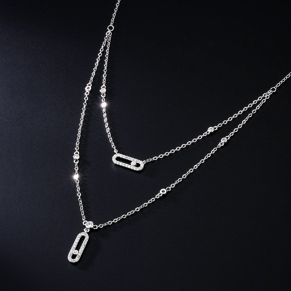 Light Luxury Zircon Double-Layer Ins Cool Style Paper Clip Necklace Women's Niche Design Non-Fading Elegant Clavicle Chain