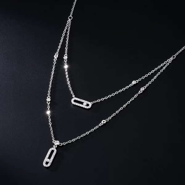 Light Luxury Zircon Double-Layer Ins Cool Style Paper Clip Necklace Women's Niche Design Non-Fading Elegant Clavicle Chain