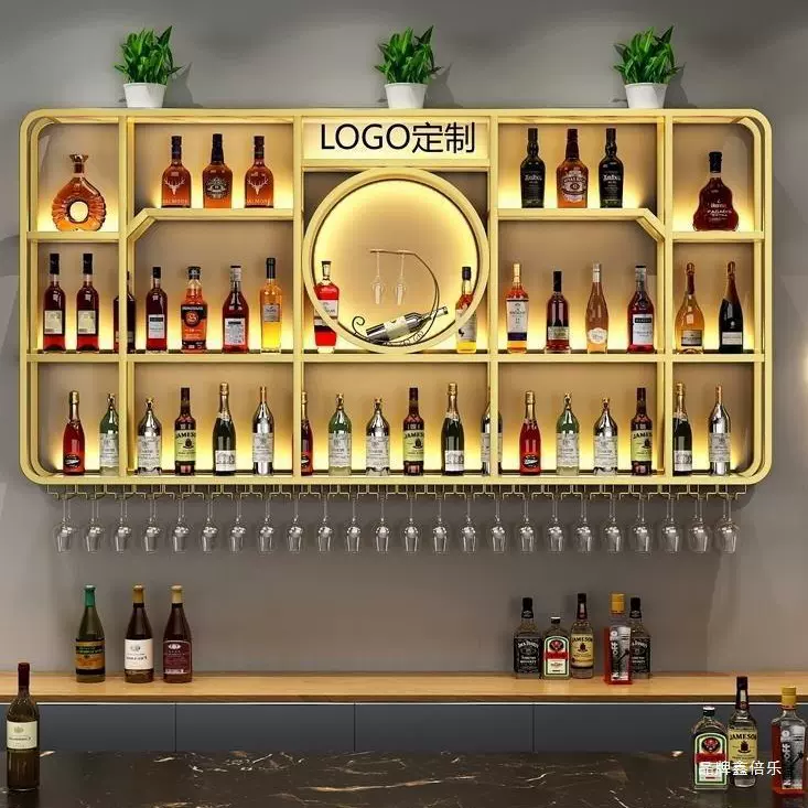 酒吧铁艺发光展示架子 餐厅红酒酒柜吧台背景壁挂式酒架置物架