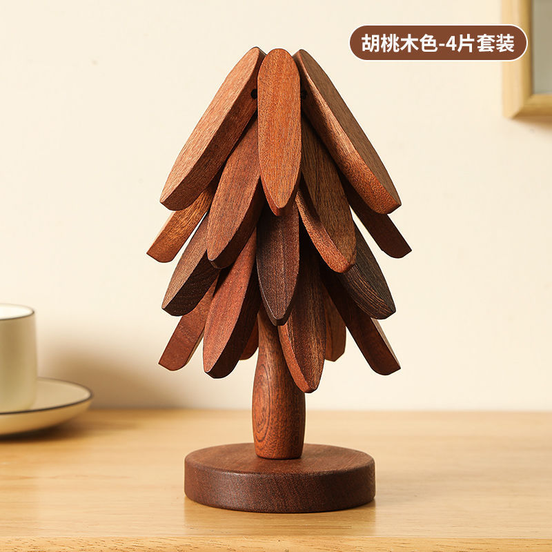 Decoración de mesa de comedor de madera sólida un árbol de alto valor de superficie almohadilla aislante de árbol pequeño almohadilla aislante de árbol plegable creativo árbol de platos de comedor image 8