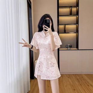 Summer Chinese Style Cheongsam Improved New Style Gentle and Young Style High-End Dress Shorts Suit Two-Piece Set