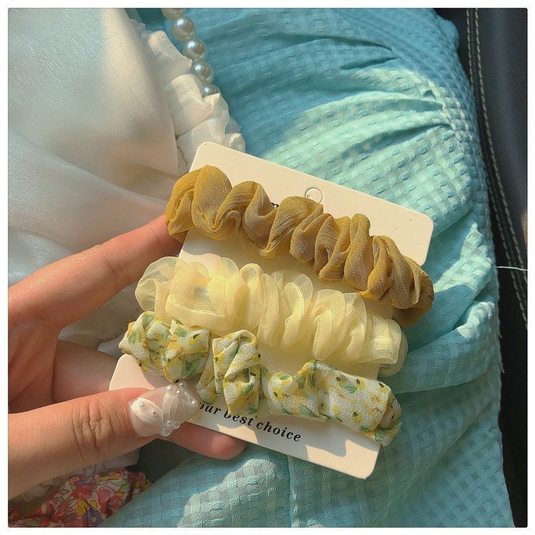 3 piezas ~ celebridad de Internet intestino delgado anillo de pelo ins malla floral pequeños accesorios para el cabello fresco retro diadema de hadas francés estilo coreano