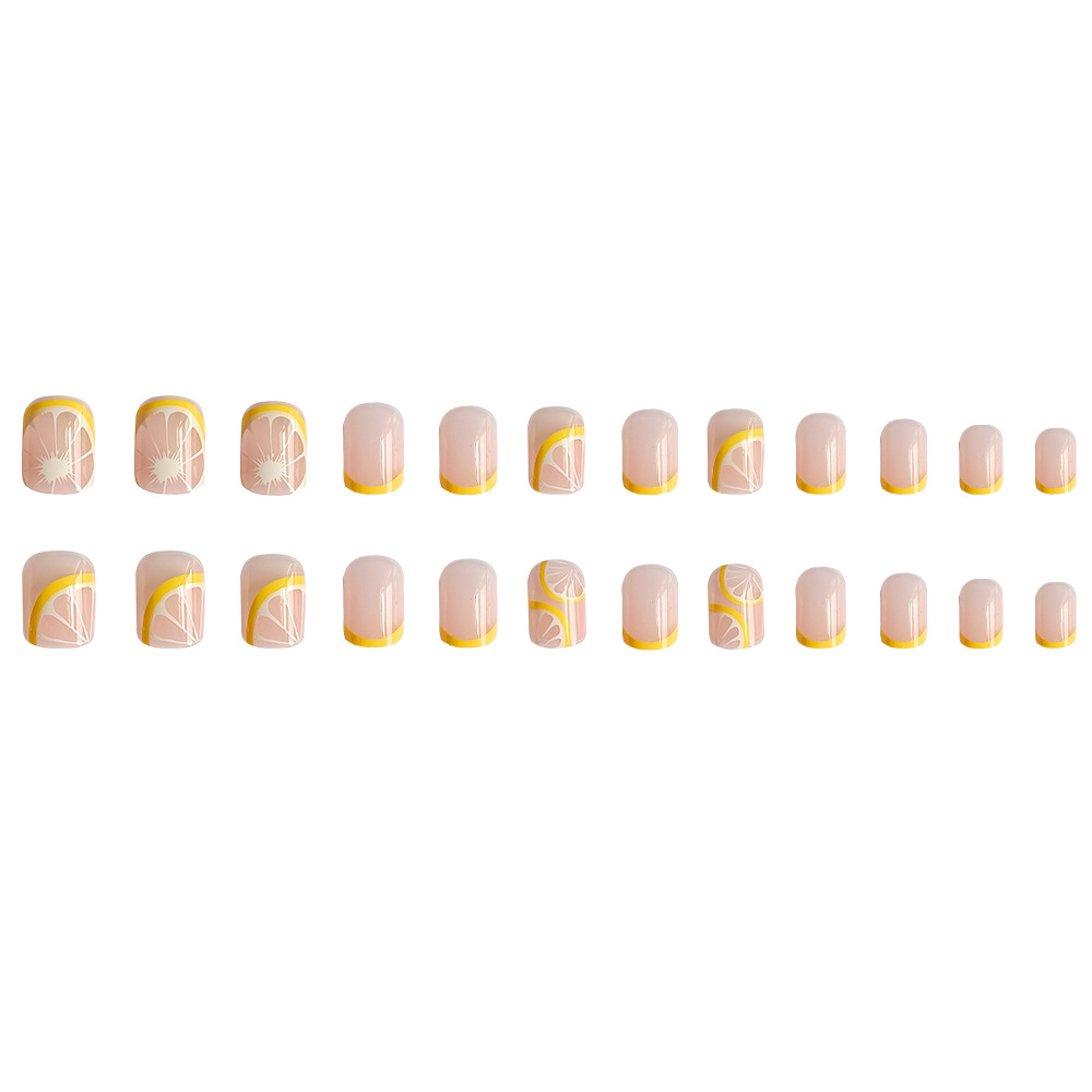 Comercio exterior estilo francés limón borde desnudos polvo amarillo color blanco manijas falsas 24 piezas de manicura de viento image 6