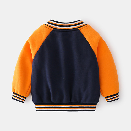 New cotton children's jacket, autumn children's clothing, boys' round neck splicing long-sleeved baseball uniform jacket for small and medium-sized children