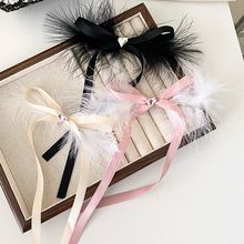 纯欲爱心水钻羽毛蝴蝶结发夹丝带飘带夹子头顶后脑勺高级感发饰