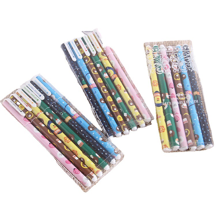 Dibujos Animados lindo 6 caja de gel pluma estudiante escritura suave firma Pen Junior High School ins examen cepillo pluma al por mayor