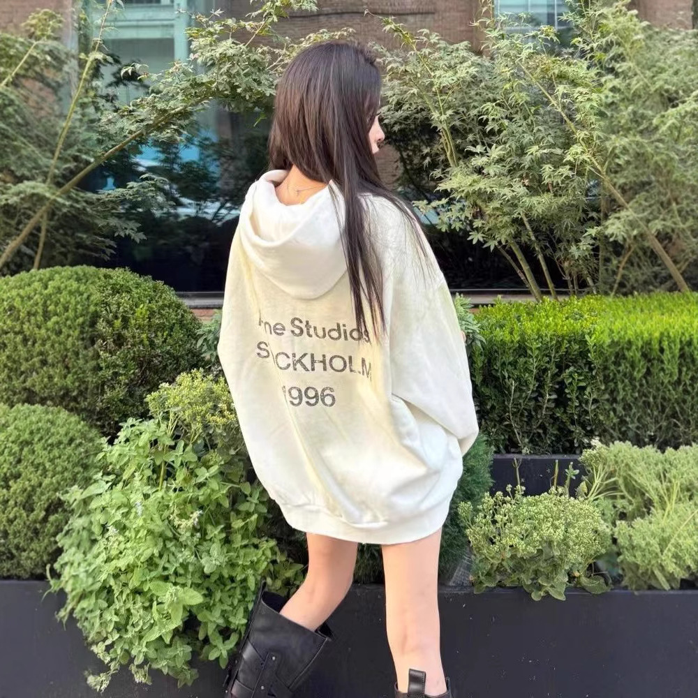 Ceiling Ac Acuo Stndiso Autumn and Winter Men's and Women's 1996 Letter Print Destroyed Distressed Hooded Sweatshirt