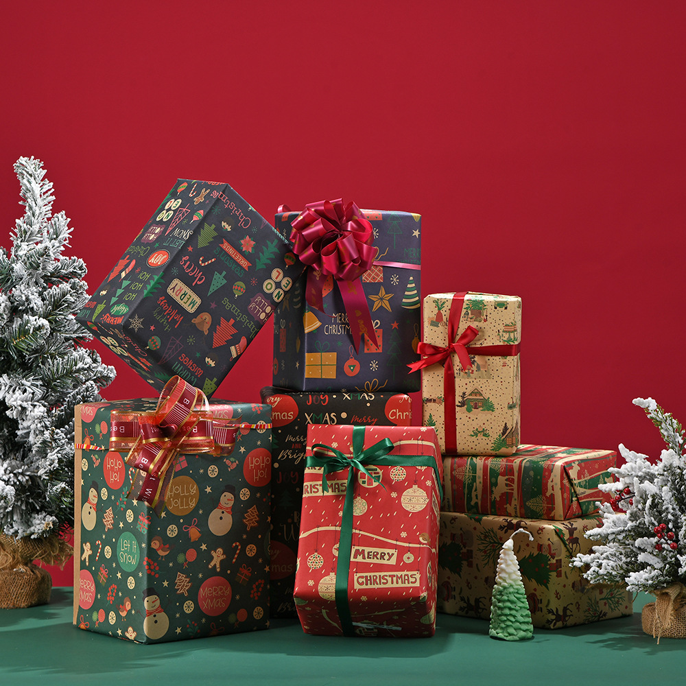 Papel de regalo navideño transfronterizo al por mayor, exquisitos regalos de Navidad con dibujos animados, gran éxito de ventas transfronterizo