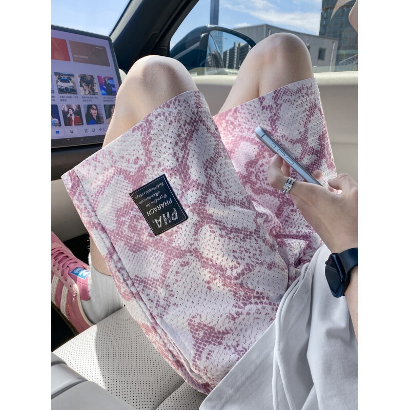2026 Summer New American Retro Python Texture Breathable Ice Silk Shorts Plus Size Loose Wide-Leg Pants Trendy
