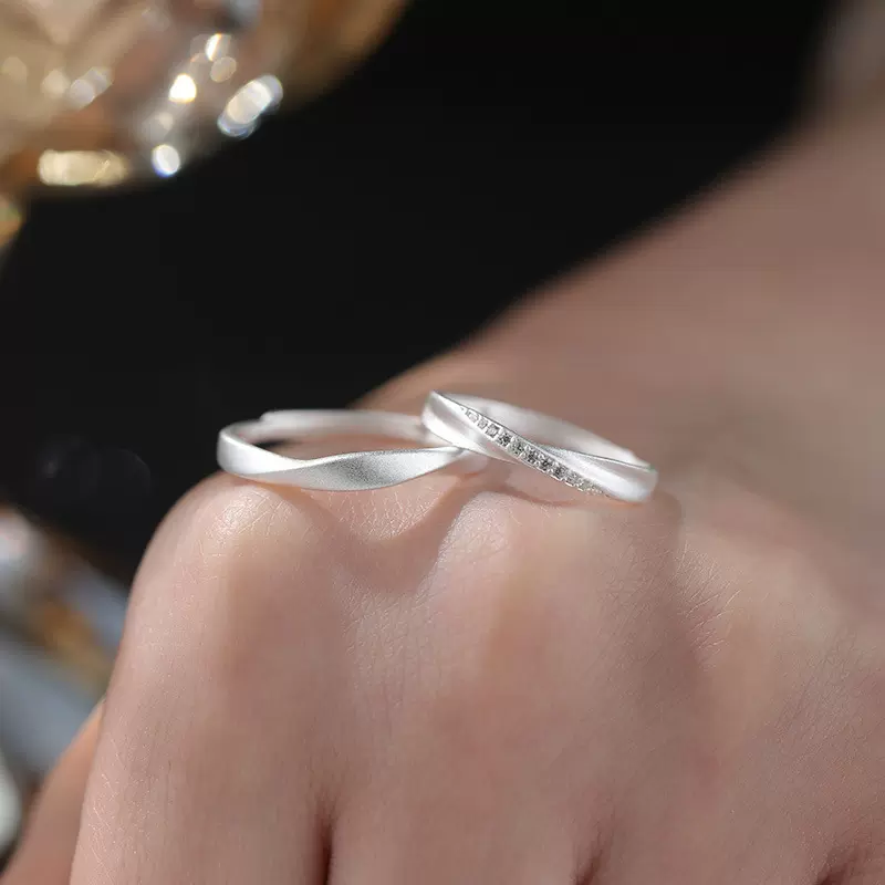 阿宝S999足银莫比乌斯戒指极简风简约几何情侣对戒文艺手饰代发
