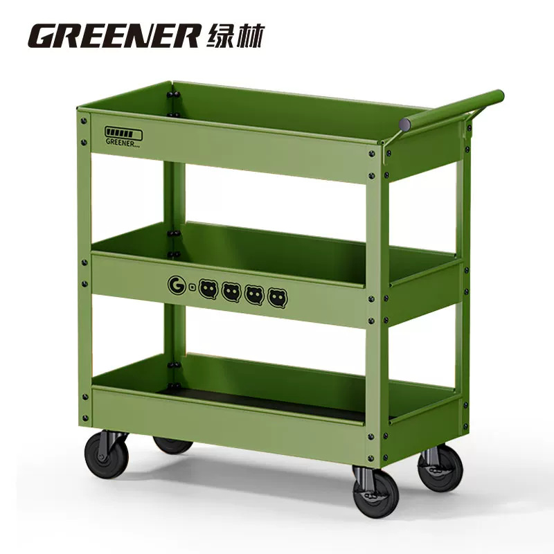 Carrito de Almacenamiento Móvil Resistente Green Forest, Carrito de Herramientas Multifuncional de Tres Niveles, Carrito de Almacenamiento para Taller