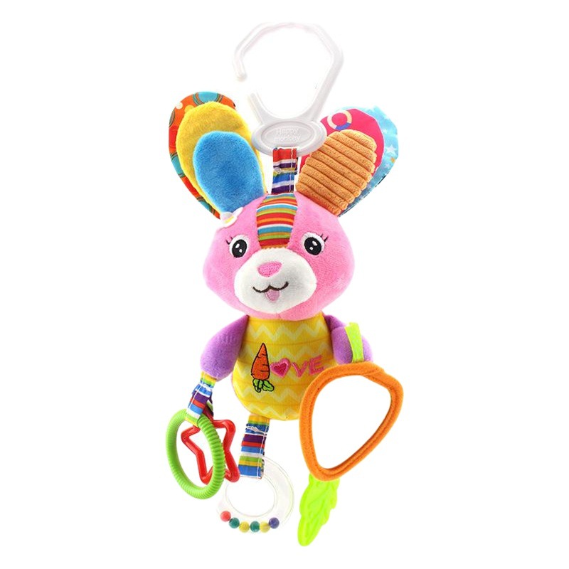 HappyMonkey - Sonajero para bebé, mordedor colgante para cuna, juguete de peluche para recién nacido, entrenamiento sensorial para bebés
