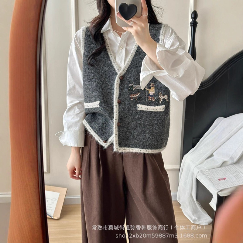 v领针织开衫马甲背心女2025秋装新款宽松外穿马夹叠穿毛衣坎肩潮|undefined