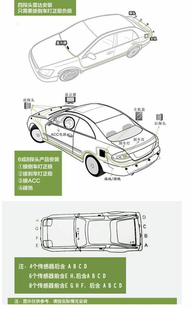 8-position switch, crescent-shaped buzzer, reverse radar, car LED digital beep sound distance reminder, cross-border