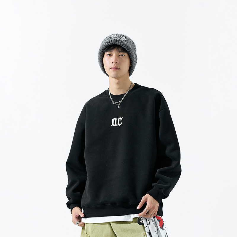 Autumn Off-Shoulder Loose American Sweatshirt Men's Printed Logo Letter Work Clothes Round Neck Top Wholesale Factory Delivery