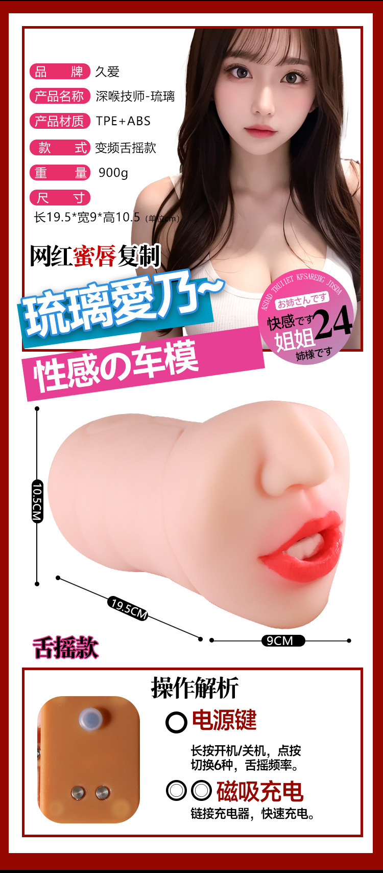 Jiuai Deep Throat Technician Half-Body Male Masturbator, TPE Oral Inverted Mold, Manual — detail image 7