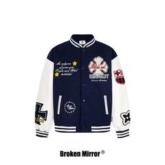Broken Mirror 25秋季New美式复古秋冬国潮植绒刺绣夹克棒球服