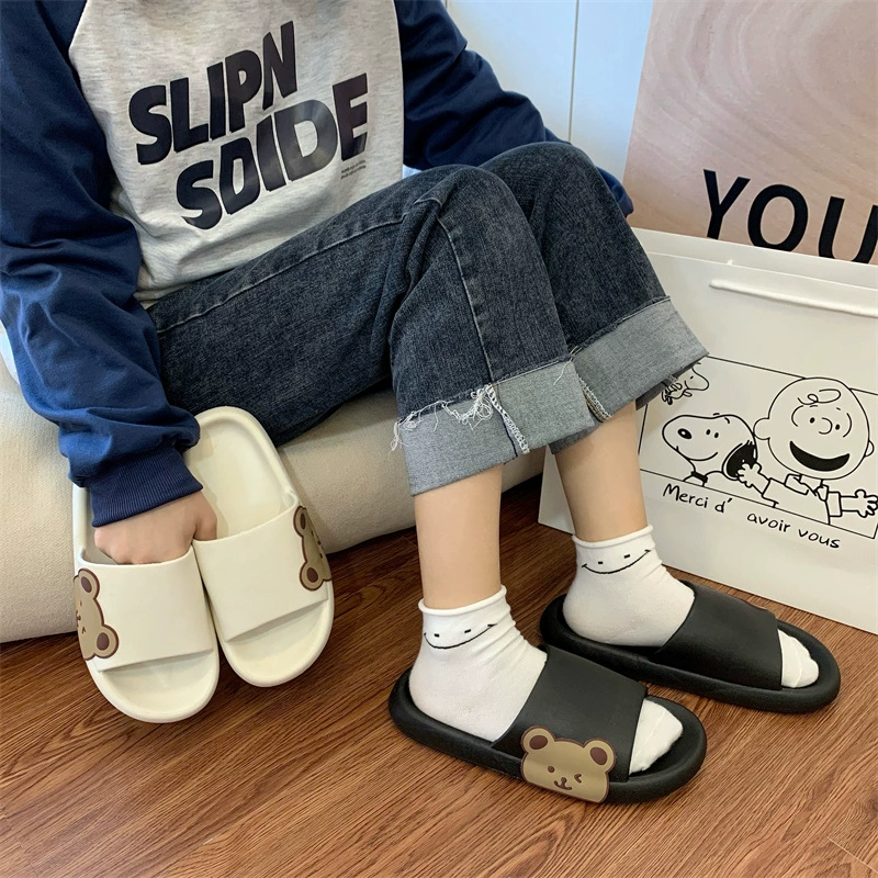 Летние утолщенные тапочки в Корейском стиле с милой головой медведя, женские нескользящие домашние туфли в студенческом стиле, сандалии