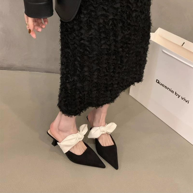 Тапочки, обувь, летние высокие слайды с бантом, французский стиль, стиль Chanel