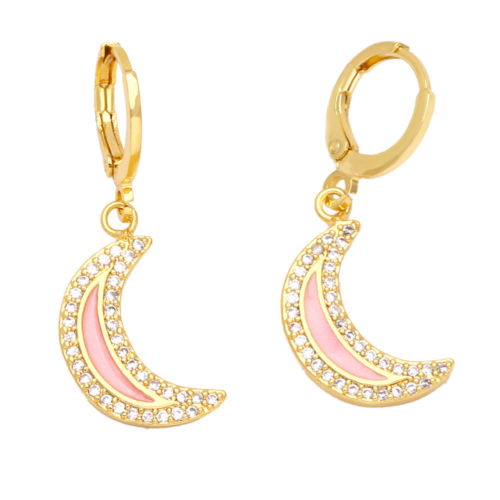 Fashion Moon Copper Inlay Zircon Drop Earrings 1 Pair