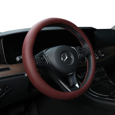Amazon new Four Seasons leather | Steering wheel cover - wine-red-38cm