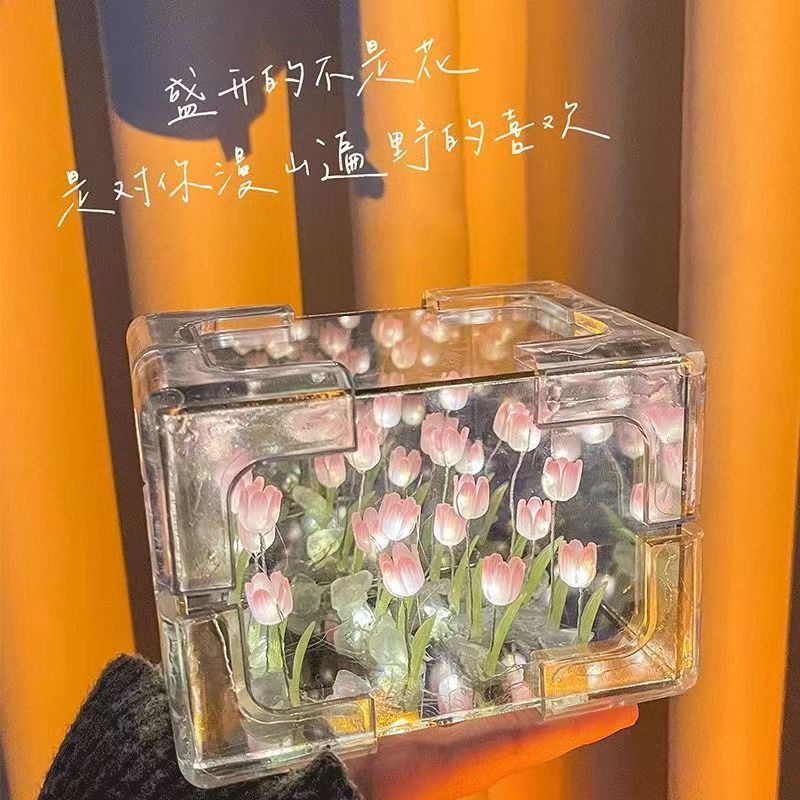 Nuevo rectangular día de San Valentín tulipán lámpara de noche diy espejo hecho a mano para dar a las chicas un regalo de cumpleaños