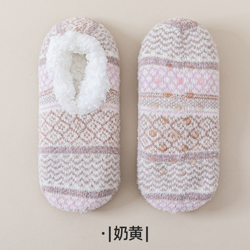 Calcetines de piso de invierno de coral super grueso no se cae el pelo de silicona antideslizante interior calcetines de luna silenciosa