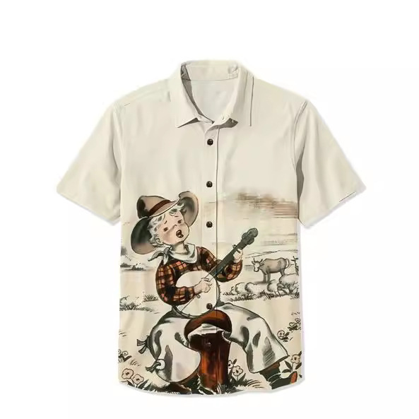 Summer European and American New Men's Shirt 3D Printed Vintage Cactus Shirt Multicolor Casual Laps Shirt