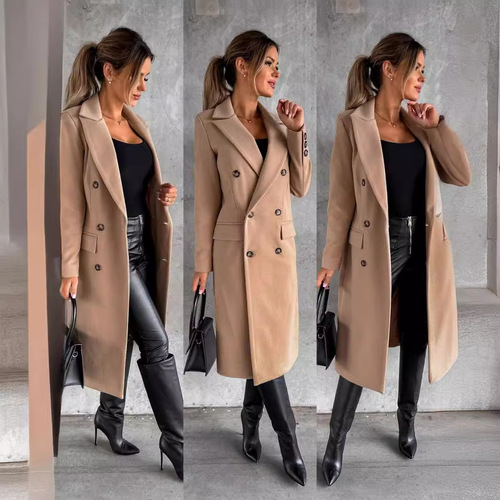 Women's Winter Coats Independent Station Wish Long Sleeve Double Breasted Wool Outerwear for 2025 Autumn