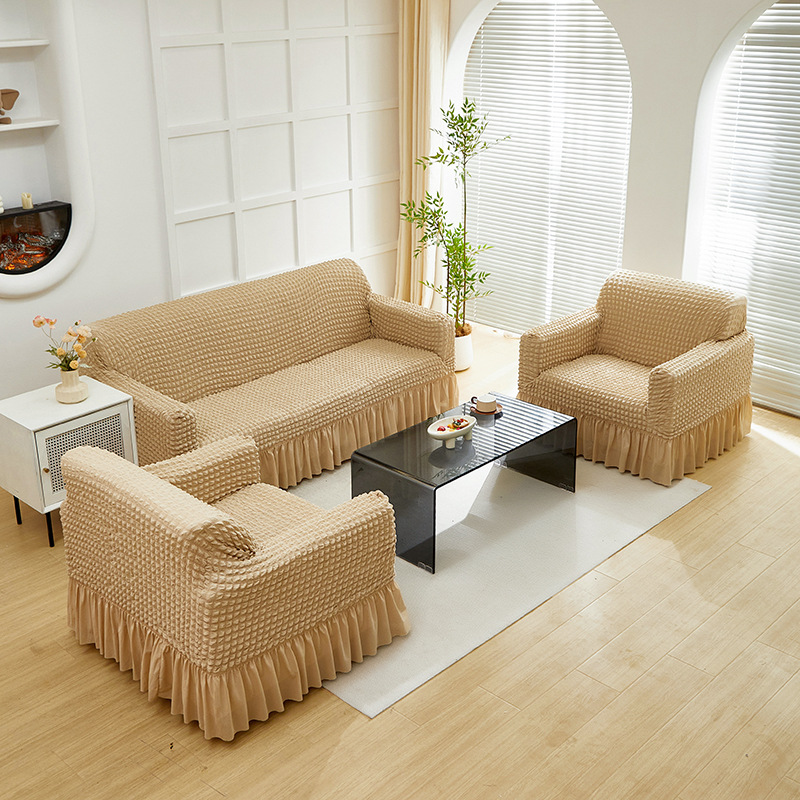 Color sólido doble espuma espuma hilo elástico sofá cubierta falda pendulante espuma sofá cubierta sala de estar dormitorio sofá cubierta transfronteriza