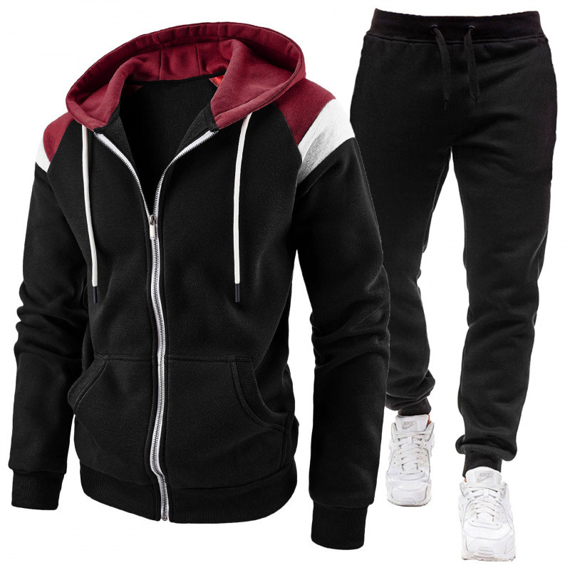 2026 Cross-border Men's Fashion Trend Zipper Cardigan Hooded Sweatshirt Autumn Winter Two-piece Patchwork Sportswear 2026 Cross-border Men's Fashion Trend Zipper Cardigan Hooded Sweatshirt Autumn Winter Two-piece Patchwork Sportswear